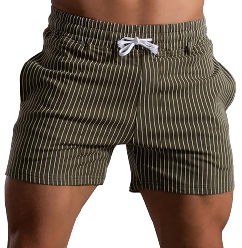 AIEOE Herren Sport Shorts Baumwolle Sweathose Kurz Männer Atmungsaktiv Sweatshorts mit Kordelzug Gestreift Dunkelgrün Herstellergöße 4XL/ EU Größe XXL von AIEOE