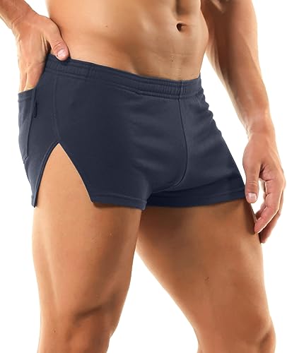 AIEOE Herren Sport Shorts Baumwolle Zuhause Kurze Hose Sehr Kurz Slip-Shorts mit Seitenschlitz Laufshorts Running Fitness Trainieren Sweatshorts - L von AIEOE
