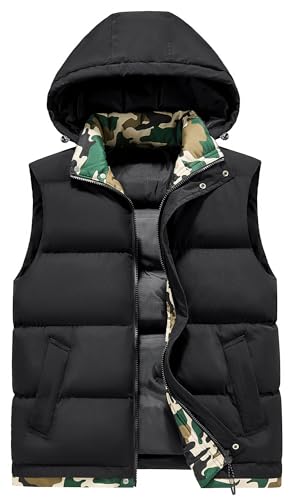 AIEOE Herren Steppweste Herbst Winter Warm Leicht Weste Camouflage Patchwork Winterweste mit Abnehmbare Kapuze Pufferweste Stehkragen Ärmellos Jacke - EU M (Asie 2XL) von AIEOE