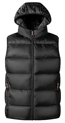 AIEOE Herren Steppweste Herbst Winter Warm Leicht Weste mit Abnehmbare Kapuze Daunenweste Stehkragen Winterweste Ärmellos Jacke mit Reißverschlusstasche - S von AIEOE