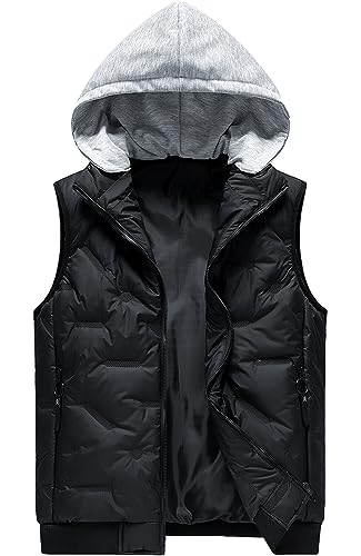 AIEOE Herren Steppweste Herbst Winter Warm Weste mit Abnehmbare Kapuze Winterweste Stehkragen Ärmellos Jacke mit Reißverschlusstasche - XXL von AIEOE