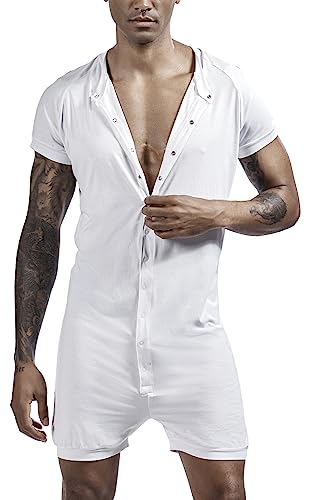 AIEOE Herren Strampler Kurzarm Body Jumpsuit Einteiler Casual Overall Bodysuit Stretch Weich Bequem Männer Unterwäsche mit Knöpfen - XL von AIEOE