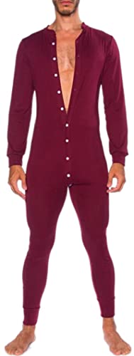 AIEOE Herren Strampler Langarm Einteiler Ganzkörperanzug Thermo Overall Henley Jumpsuit Schlafanzug von AIEOE