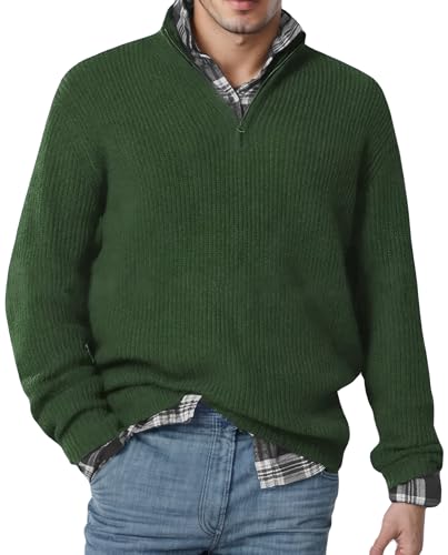 AIEOE Herren Strickpullover Casual Pulli Feinstrick Pullover Langarm Troyer Basic Sweater Dunkelgrün 5XL von AIEOE