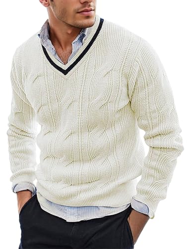 AIEOE Herren Strickpullover V-Ausschnitt Langarm Pullover Freizeit Modisch Sweater Pulli Zopfmuster für Frühling Herbst Winter - EU XL (Asie 2XL) von AIEOE