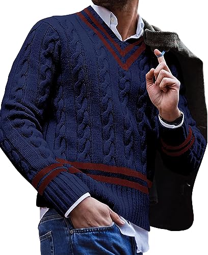 AIEOE Herren Strickpullover V-Ausschnitt Pullover Winter Pulli Sweater für Männer Blau Herstellergröße L/EU Größe M von AIEOE