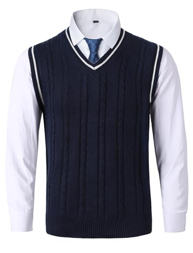 AIEOE Herren Strickpullover ohne Ärmel Pullunder mit V-Ausschnitt Strickweste Gilet Navy Blau Herstellergröße 3XL/ EU Größe XL von AIEOE