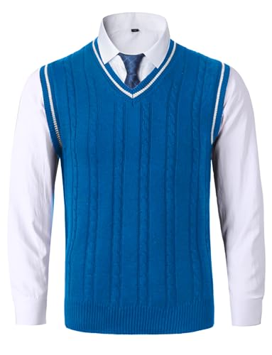 AIEOE Herren Strickweste V-Ausschnitt Pullunder Übergang Strickjacke Ärmelloser Pullover Blau Herstellergröße 2XL/ EU Größe L von AIEOE