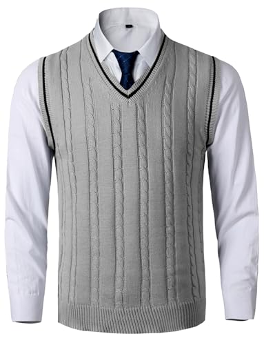 AIEOE Herren Strickweste V-Ausschnitt Pullunder Übergang Strickjacke Ärmelloser Pullover Grau Herstellergröße XL/EU Größe M von AIEOE