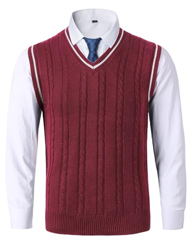 AIEOE Herren Strickweste V-Ausschnitt Pullunder Übergang Strickjacke Ärmelloser Pullover Rot Herstellergröße 3XL/ EU Größe XL von AIEOE