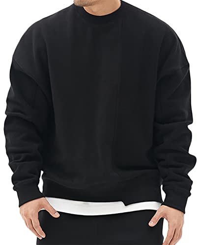 AIEOE Herren Sweatshirt Basic Pullover mit Rundhalsausschnitt Baumwolle Pulli Schwarz XL von AIEOE