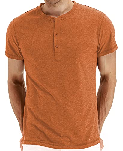 AIEOE Herren T-Shirt mit Henley Kragen Kurzarm Shirt aus Baumwolle für Freizeit Orange XL von AIEOE