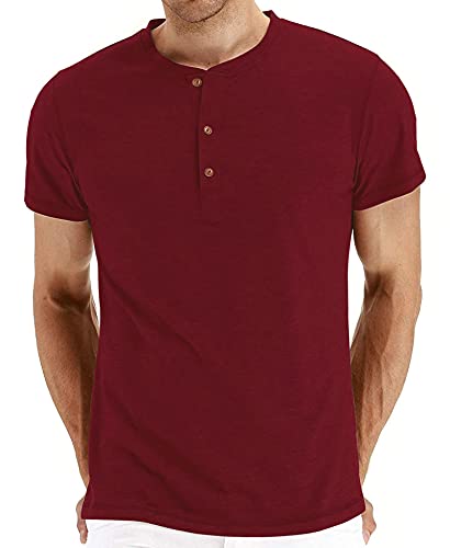 AIEOE Herren T-Shirt mit Henley Kragen Kurzarm Shirt aus Baumwolle für Freizeit Rot XXL von AIEOE