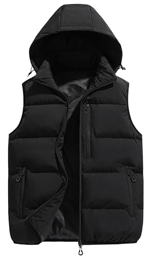 AIEOE Herren Thermo Weste Winter Verdickter Outdoorweste Abnehmbarer Hut Steppweste EU M von AIEOE