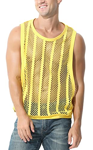 AIEOE Herren Transparent Muskel Tank Top Casual Locker Netz Shirts Ärmellos Netzhemd Dünn Netzshirt Sommer Sweatshirt Atmungsaktiv Netzoberteil - XL von AIEOE