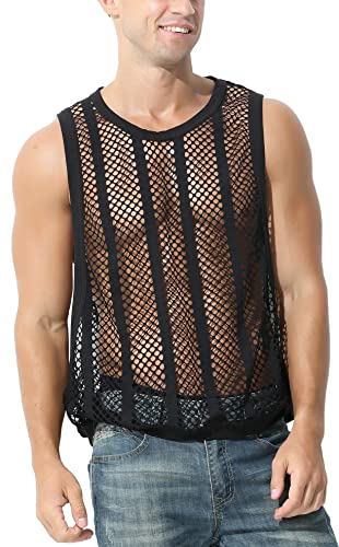 AIEOE Herren Transparent Muskel Tank Top Casual Locker Netz Shirts Ärmellos Netzhemd Dünn Netzshirt Sommer Sweatshirt Atmungsaktiv Netzoberteil - XL von AIEOE