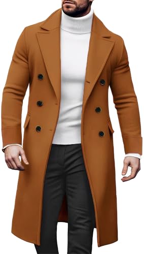 AIEOE Herren Trenchcoat Herbst Winter Lang Mantel Slim Fit Zweireiher Herrenmantel Casual Business Wintermantel Revers Winterjacke - EU XL von AIEOE