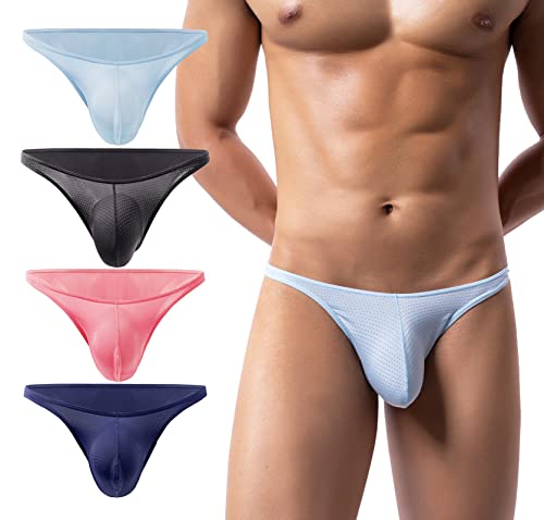 AIEOE Herren Unterhosen Slip Atmungsaktiv Hipster Bequeme Unterwäsche Pouch Panties Kühle Minislips 4 Stück 01 Größe L von AIEOE