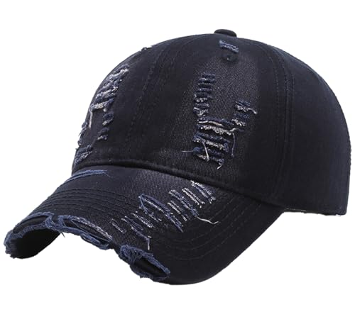 AIEOE Herren Vintage Baseball Cap Verstellbare Trucker Mütze mit Destroyed Look Denim Streetwear Kappe Navy Blau von AIEOE
