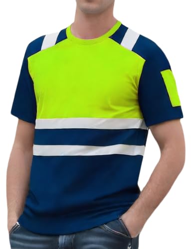 AIEOE Herren Warnschutzshirt Atmungsaktiv Hi Vis Mesh Sicherheits Shirts Reflektierende Streifen Arbeitsshirt Warnschutz T-Shirt Gelb EU M (Asie L) von AIEOE