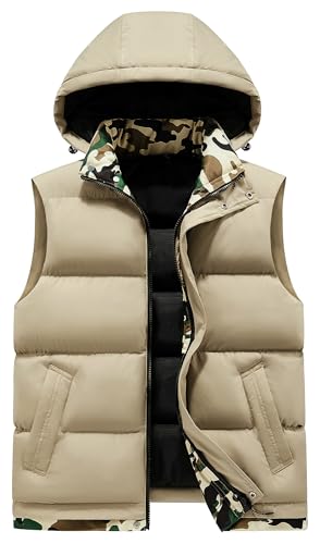 AIEOE Herren Weste Herbst Winter Warm Leicht Steppweste Patchwork Camouflage Winterweste mit Abnehmbare Kapuze Pufferweste Stehkragen Ärmellos Jacke - EU XXL (Asie 5XL) von AIEOE