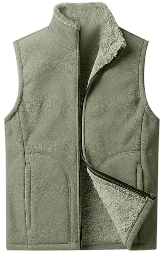 AIEOE Herren Weste Warm Gefüttert Fleeceweste mit Taschen Herrenweste für Herbst und Winter Khaki 01 Herstellergröße XXL/EU Größe M von AIEOE
