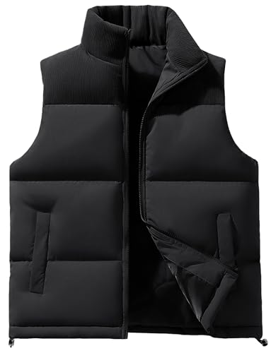 AIEOE Herren Weste Winter Steppweste Ärmellose Pufferjacke mit Stehkragen und Verstellbarer Saum Warme Daunenweste Schwarz Herstellergröße 4XL/ EU Größe XXL von AIEOE