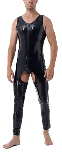 AIEOE Herren Wetlook Overall mit Offenem Schritt Männer Sexy Bodysuit für Club Show Schwarz 03 Herstellergröße 3XL/ EU Größe L von AIEOE