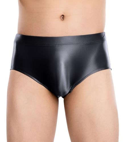 AIEOE Herren Wetlook Slip Unterwäsche Sissy Dessous Gay Clubwear Elastische Unterhose Glänzend Schwarz Größe XXL von AIEOE