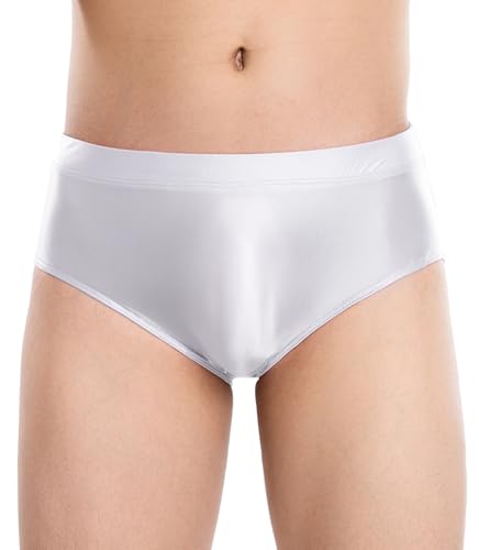 AIEOE Herren Wetlook Slip Unterwäsche Sissy Dessous Gay Clubwear Elastische Unterhose Glänzend Weiß Größe XXL von AIEOE