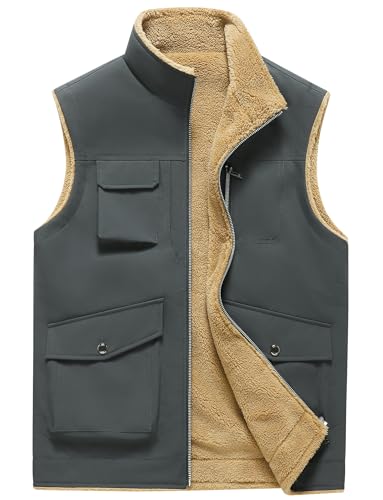 AIEOE Herren Winter Weste Fleece Warm Bodywarmer Stehkragen Fleeceweste Multi-Taschen Outdoor Ärmellos Jacke Herbst - EU L (Asie 3XL) von AIEOE