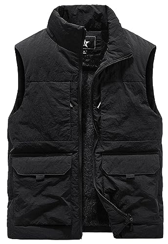 AIEOE Herren Winter Weste Gefüttert Warm Fleeceweste Outdoor Stehkragen Winterweste mit Multi Taschen Fleecefutter Ärmellos Jacke - XXL von AIEOE