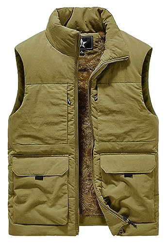 AIEOE Herren Winter Weste Gefüttert Warm Fleeceweste Outdoor Stehkragen Winterweste mit Multi Taschen Fleecefutter Ärmellos Jacke - XXL von AIEOE