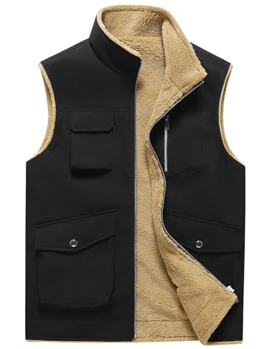 AIEOE Herren Winter Weste Warm Gefüttert Outdoor Herrenweste Wasserabweißende Jacke Ärmellos Winddicht Schwarz Herstellergröße 3XL/ EU Größe L von AIEOE
