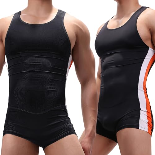 AIEOE Herren Wrestling Singlet Athletic Supporters Sport Bodysuit Boxer Ärmellos Overall Einteiler Body Unterhemd Männer Gym Casual Jumpsuit - L von AIEOE