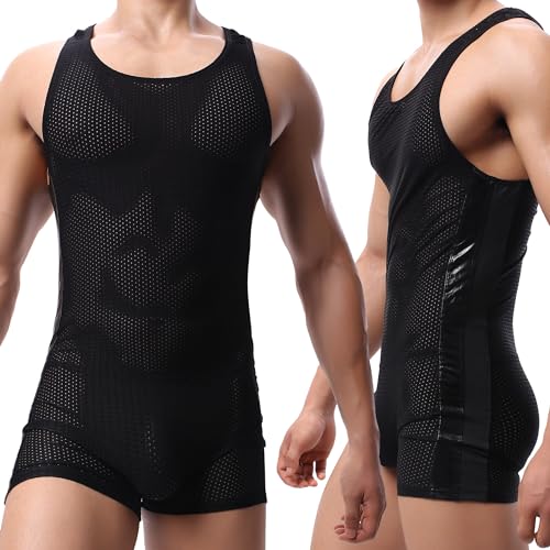 AIEOE Herren Wrestling Singlet Athletic Supporters Sport Bodysuit Boxer Ärmellos Overall Einteiler Body Unterhemd Männer Gym Casual Jumpsuit - L von AIEOE