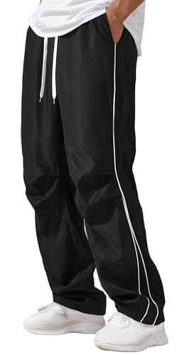 AIEOE Herren Y2k Jogginghose Streetwear Baggy Track Pants mit Kordelzug Gerade Schnitt Freizeithose Look Schwarz Herstellergröße M/EU Größe S von AIEOE