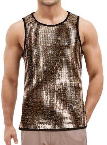 AIEOE Herrenweste Glänzende Ärmellose Shirts Rundhals Tank Top Clubwear Atmungsaktive Shiny Tanktop Vest für Bühne Festivals L von AIEOE