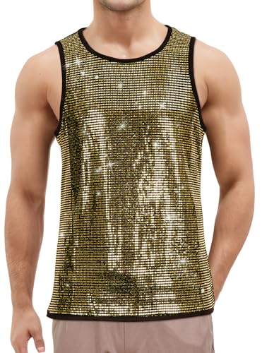 AIEOE Herrenweste Glänzende Ärmellose Shirts Rundhals Tank Top Clubwear Atmungsaktive Shiny Tanktop Vest für Bühne Festivals L von AIEOE