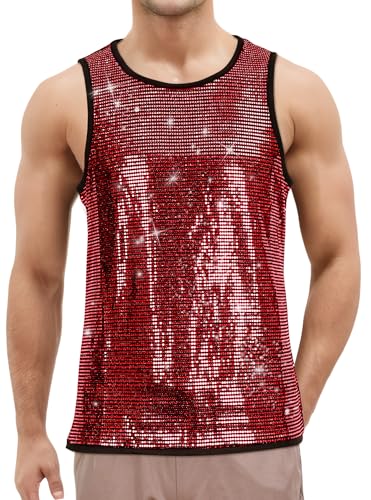 AIEOE Herrenweste Glänzende Ärmellose Shirts Rundhals Tank Top Clubwear Atmungsaktive Shiny Tanktop Vest für Bühne Festivals L von AIEOE