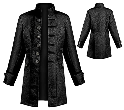 AIEOE - Junge Mittelalterliche Gothic Gehrock Karneval Halloween Mantel Retro Party Cosplay Jacke Elegant Langarm Renaissance Steampunk Pirat Viking Kostüme - Kind - Schwarz - 145 von AIEOE