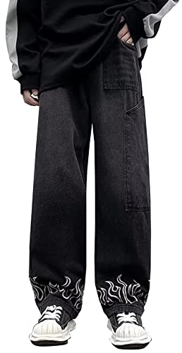 AIEOE Jungen Baggy Jeans Y2K Cargo Hosen Weites Bein Hip Hop Streetwear Jeanshose Casual Vintage Teenager Cargohose Bootcut Gerade Denim Jeans - M von AIEOE