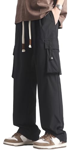 AIEOE Jungen Cargo Hosen Teenager Hip Hop Hose mit Taschen Freizeithosen Gerades Bein Schnürung Cargohose EU M (Asie XL) von AIEOE