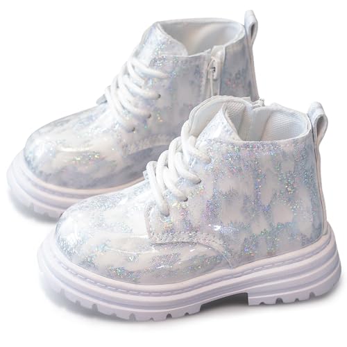 AIEOE Jungen Mädchen Stiefel Herbst Winter Kurze Stiefel Kinder Stiefeletten Rutschfest Winterschuhe Schnürstiefel 21 Weiß von AIEOE