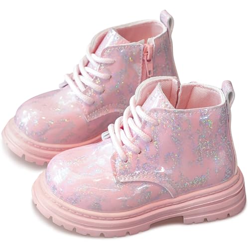 AIEOE Jungen Mädchen Stiefel Herbst Winter Kurze Stiefel Kinder Stiefeletten Rutschfest Winterschuhe Schnürstiefel 26 Rosa von AIEOE