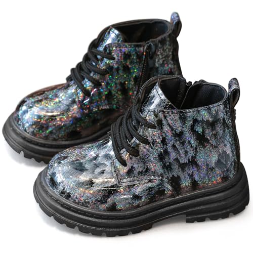 AIEOE Jungen Mädchen Stiefel Herbst Winter Kurze Stiefel Kinder Stiefeletten Rutschfest Winterschuhe Schnürstiefel 26 Schwarz von AIEOE