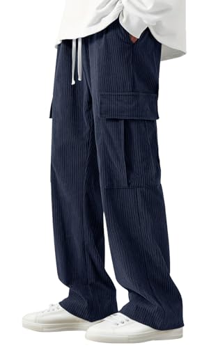 AIEOE Jungen Teenager Baggy Hose Locker Hippie Hose Straight Kordelzug Cordhosen mit Taschen Cargohose XL von AIEOE