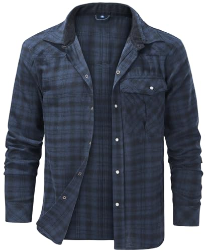 AIEOE Karierte Hemdjacke Herren Langarm Arbeitshemd Vintage Flanellhemden Pearl Druckknöpfe Dünn Freizeithemd Western Cowboy Hemd Frühling Herbst - M von AIEOE