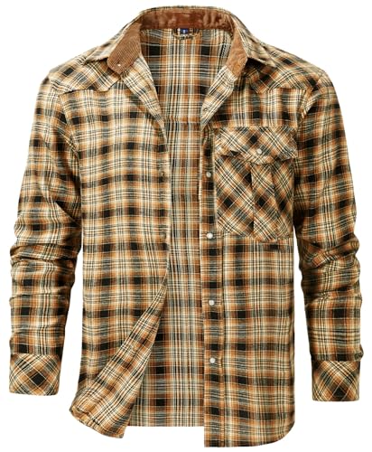 AIEOE Karierte Hemdjacke Herren Langarm Arbeitshemd Vintage Flanellhemden Pearl Druckknöpfe Dünn Freizeithemd Western Cowboy Hemd Frühling Herbst -XXL AIEOE Karierte Hemdjacke Herren Langarm Arbeitshemd Vintage Flanellhemden Pearl Druckknöpfe Dünn Freizeithemd Western Cowboy Hemd Frühling Herbst -XXL von AIEOE