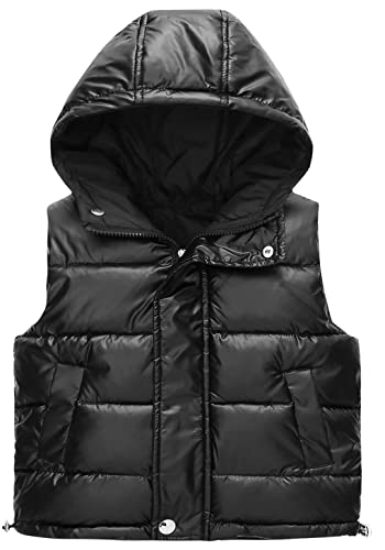 AIEOE Kinder Jungen Ärmellose Daunenjacke mit Taschen und Kapuzenweste mit Reißverschluss Winddicht Elegant Geeignet von 3-4 Jahren Schwarz B von AIEOE